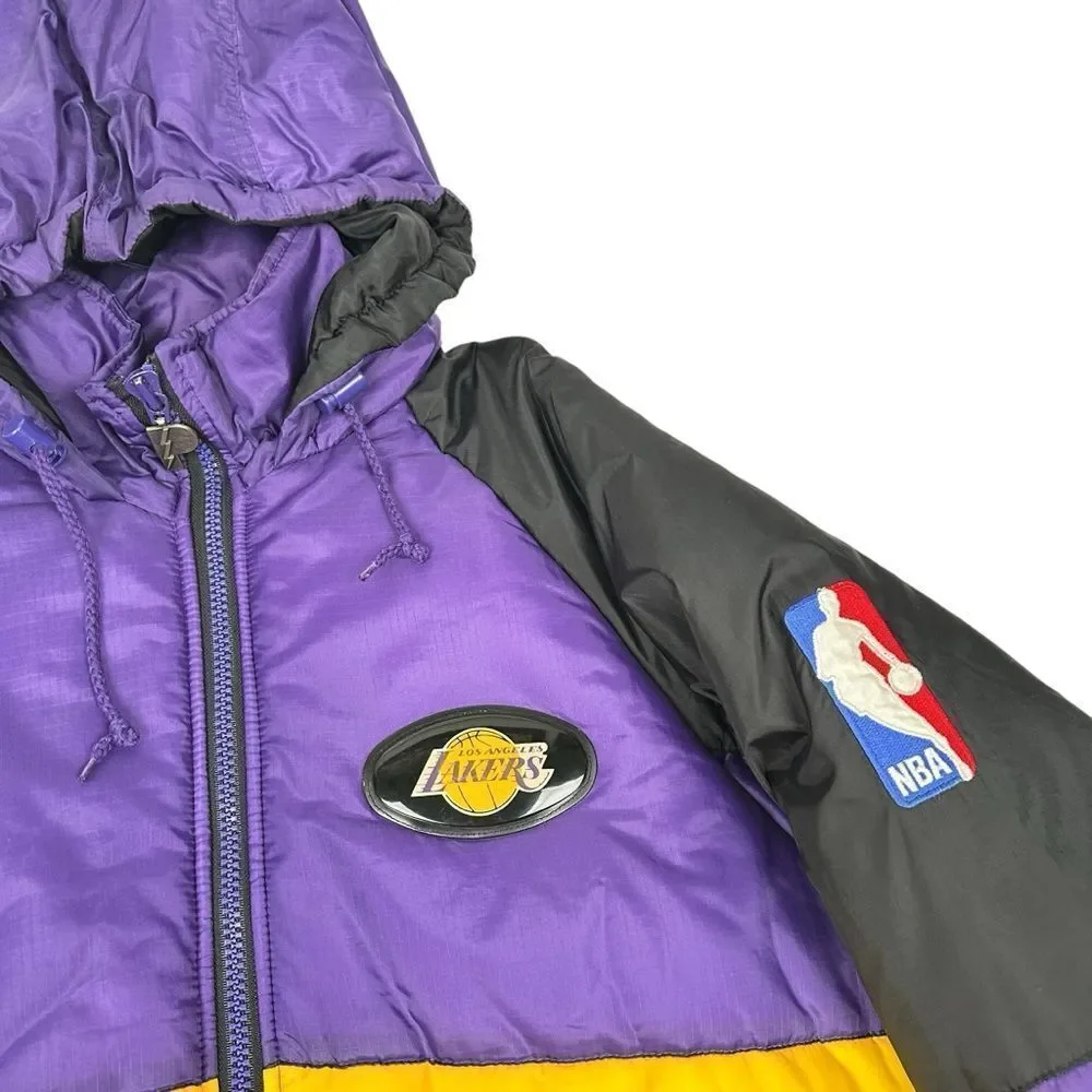 Rare Vintage PRO PLAYER Los Angeles Lakers Color Block Puffer Jacket 90s Large